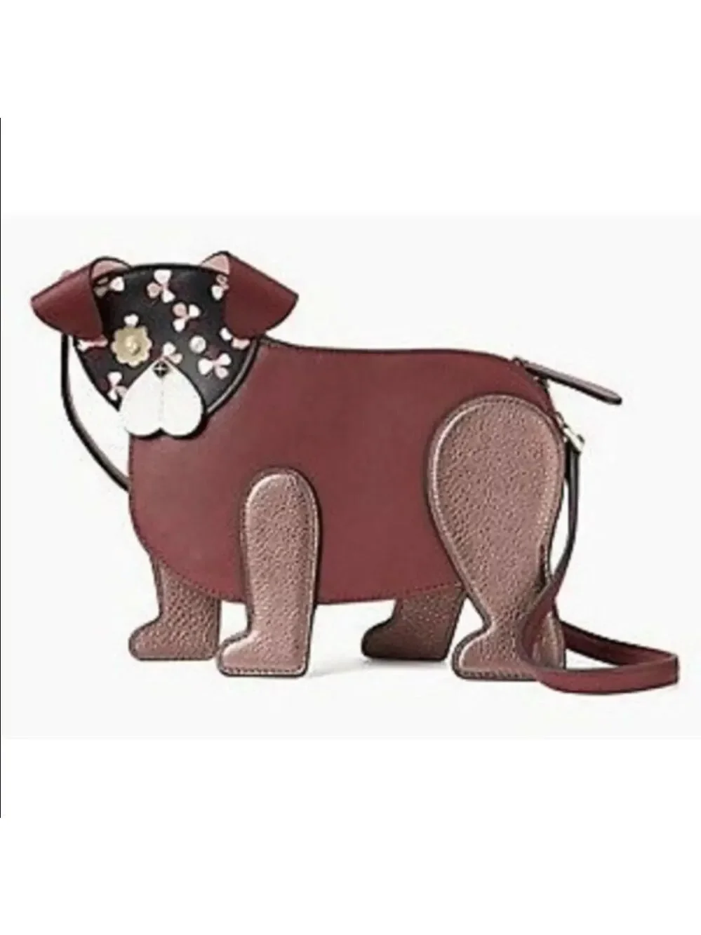 Kate Spade Floral Dog Crossbody Bag Cherrywood Novelty Pup Purse Leather Kawaii